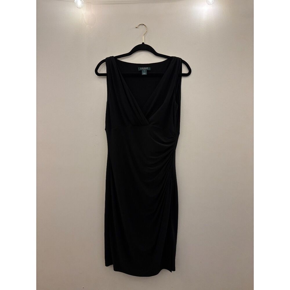 Lauren Ralph Lauren Women's Black Sleeveless V Neck Midi Dress